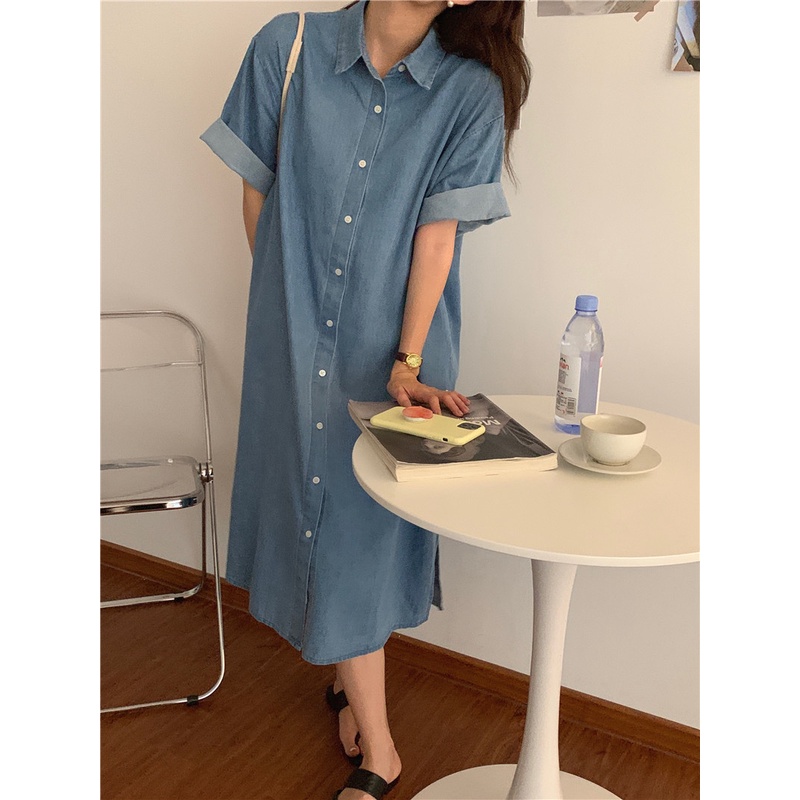 Váy somi chất jean dáng suông dài phong cách năng động thoải mái