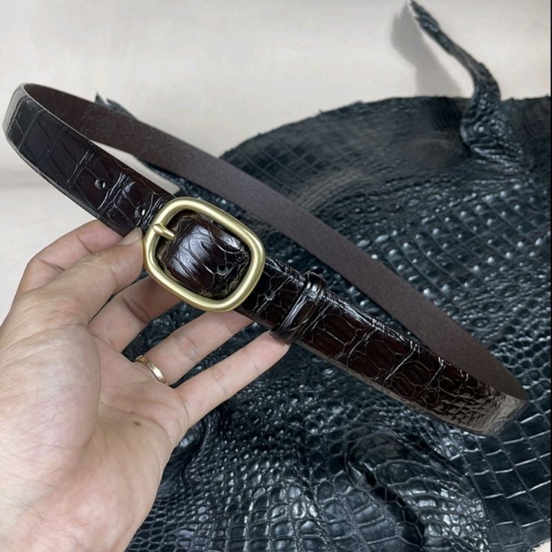 Thắt lưng da cá sấu thật TM68,Dây nịt da nam cao cấp khóa kim đồng đúc bản nhỏ 2.9cm tặng móc khóa