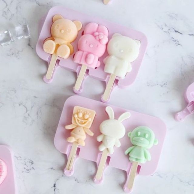 Khuôn làm kem silicon Tặng kèm 50 que làm kem hình cute có nắp đậy bằng nhựa | BigBuy360 - bigbuy360.vn