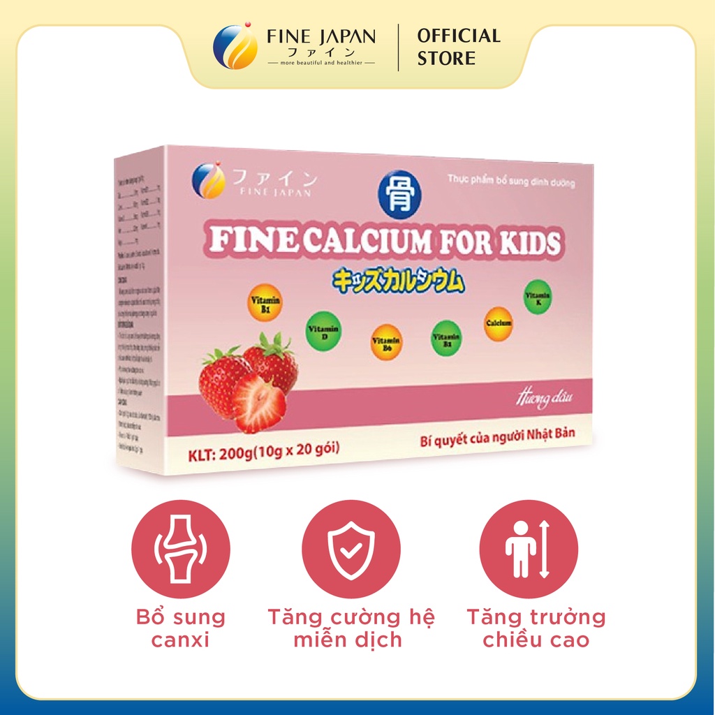 [MUA 1 TẶNG 1] Bột Canxi tăng chiều cao VN Calcium For Kids FINE JAPAN bổ sung canxi và dinh dưỡng cho trẻ 20 gói