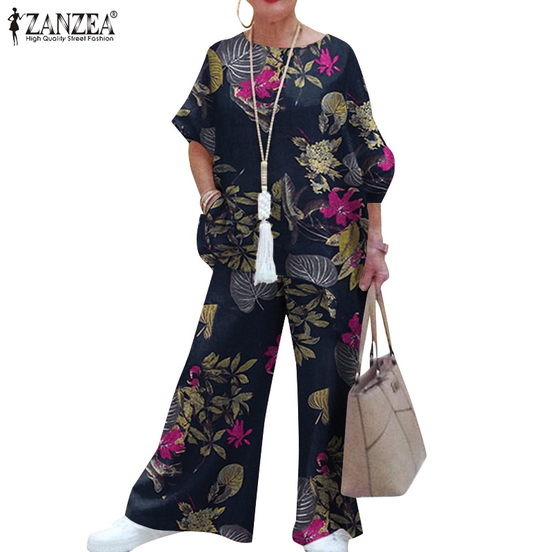 Zanzea Set Áo Tay Dài Và Quần Ống Rộng Thời Trang Dành Cho Nữ