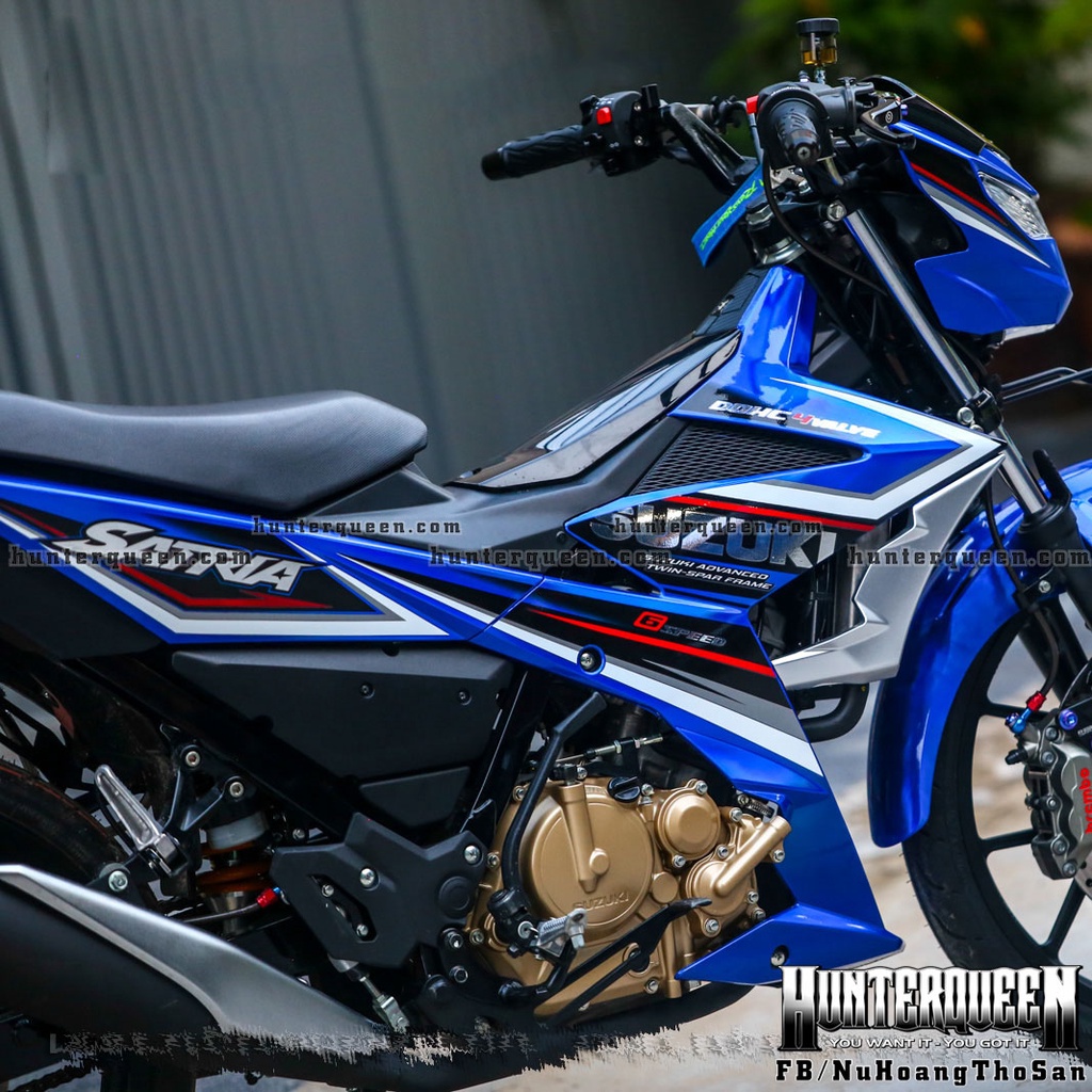 Tem rời cao cấp dán xe Raider FI xanh. Ghép chữ SUZUKI và Satria chất liệu CROM lạ mắt