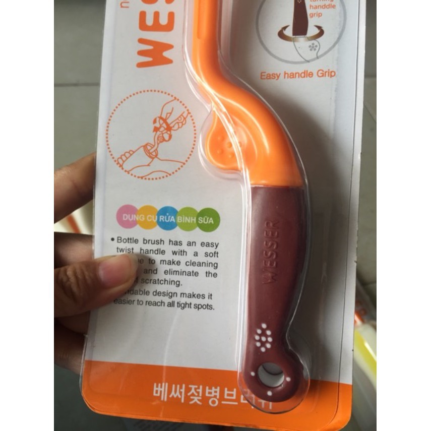 (Made in Vietnam) Dụng cụ vệ sinh cọ rửa bình sữa 360 độ Wesser (Công nghệ Hàn Quốc)