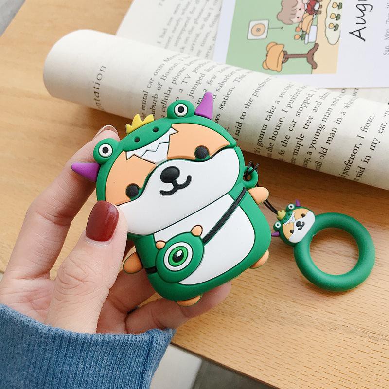 Airpods case, Ốp bảo vệ dành cho Airpods 1/ 2- Hình Chó Cori Xanh