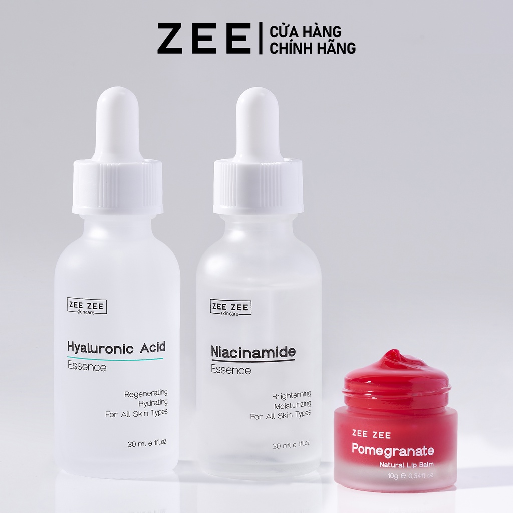 Bộ sản phẩm tinh chất sáng da mờ thâm cấp ẩm kèm tẩy da môi tùy chọn | ZEE ZEE skincare