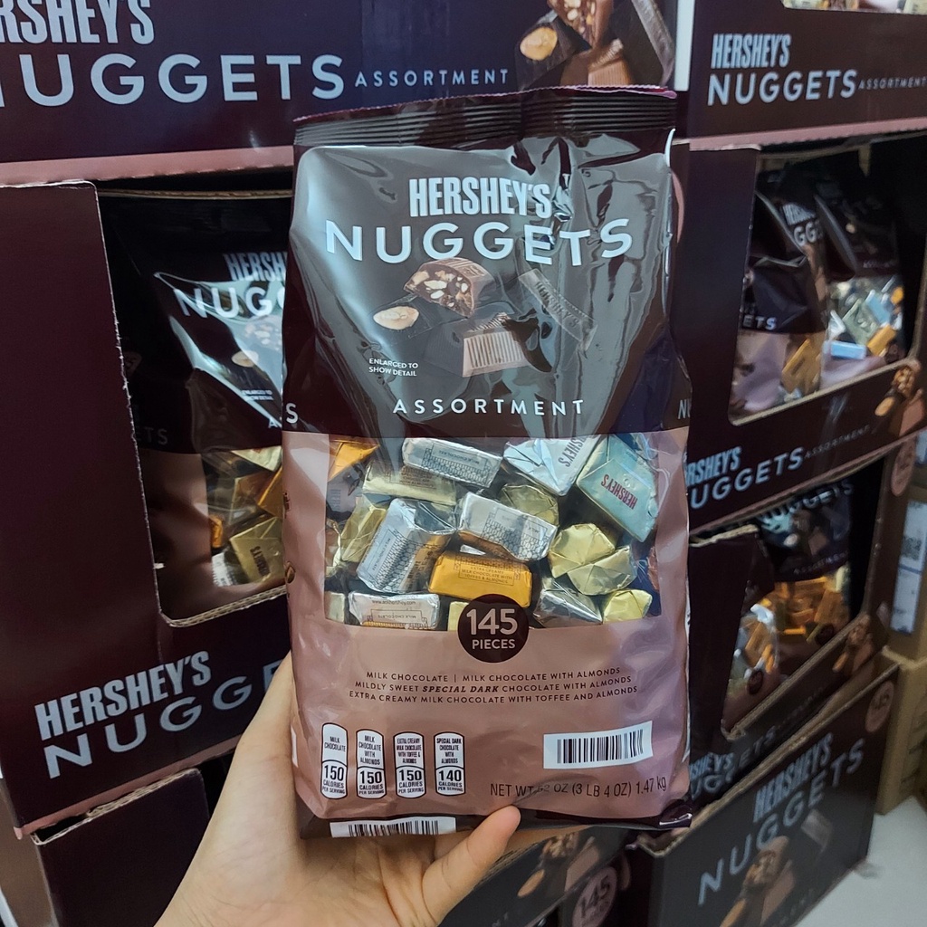 Chocolate hạnh nhân Hershey's Nuggets 145 viên 1,47kg và Socola Hersheys Miniature 180 Viên túi 1.58kg