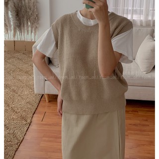 Áo gile len cổ tròn