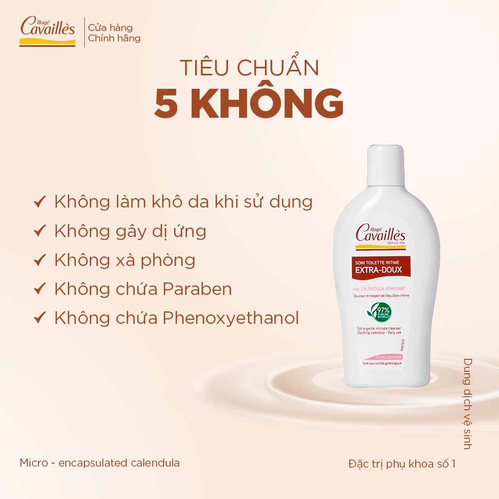 Dung dịch vệ sinh nữ Roge Cavailles - Dưỡng Mềm Mại, Sạch Dịu Êm - Số 1 tại Pháp - 250ml