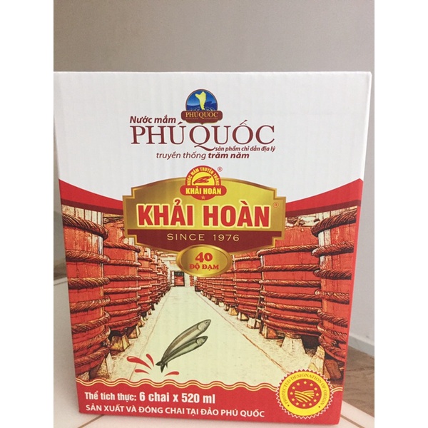 Nước mắm Khải Hoàn Phú Quốc 40 độ chai lớn 520ml thùng 6 chai