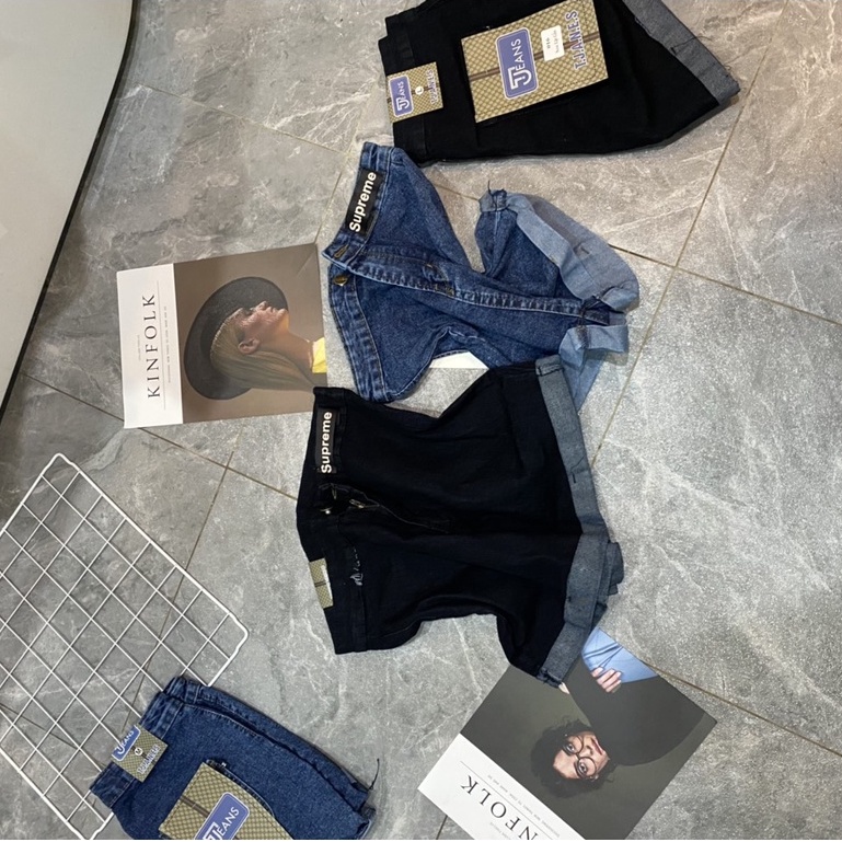 Quần short jean, Quân Đùi Nữ Lưng Cao Trơn Basic Lai Cuốn, hàng hottren