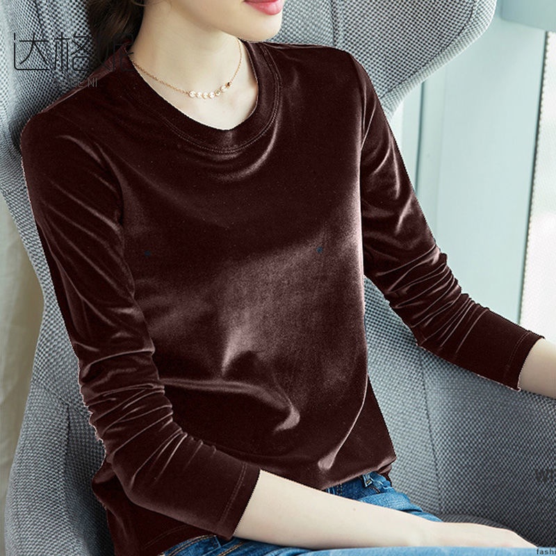 Áo Nhung Dài Tay Ôm Dáng Xinh Xắn Theo Phong Cách Hàn Quốc Dành Cho Nữ