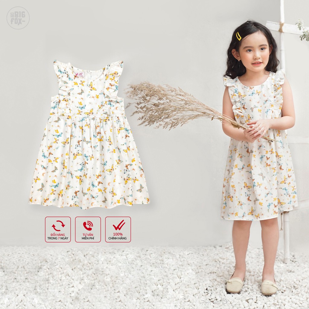 Váy Bé Gái Miss Meow Váy Thô Cho Bé Chất Cotton Size Đại Bèo Vai In Bướm (BF)