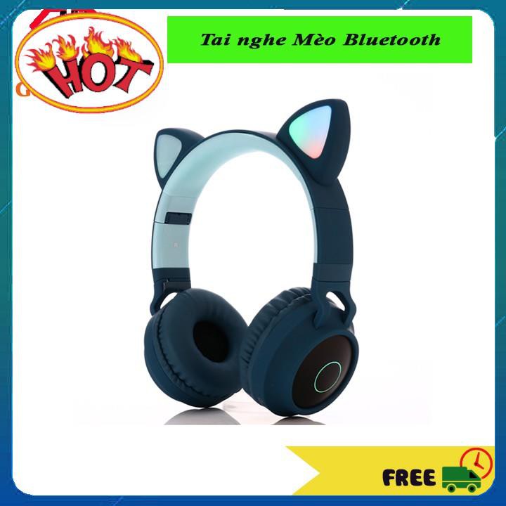 Tai nghe Bluetooth 💥Cute Mèo💥 Có đèn Led sáng theo nhạc và Mic đàm thoại Online, Gấp gọn tiện lợi