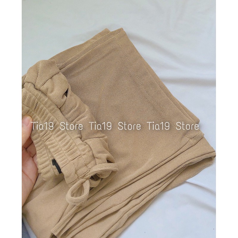 Quần culottes tăm Tia19 . Quần ống rộng lưng chun hack dáng