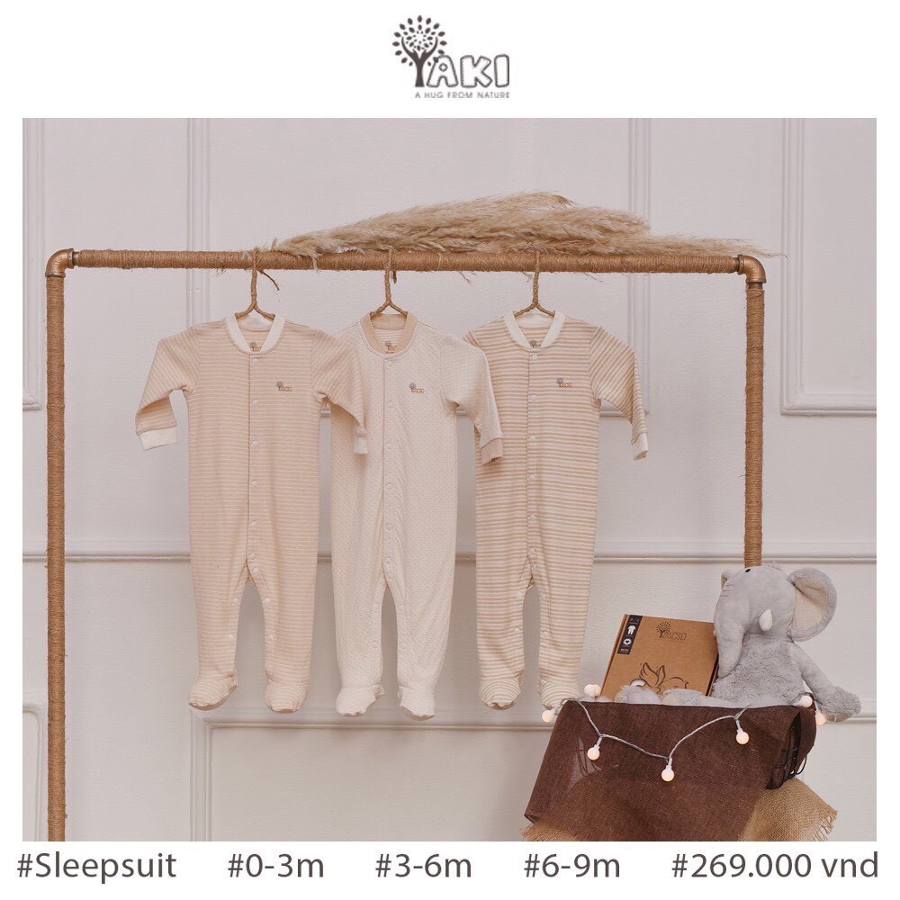 Body liền tất hãng Yaki cotton hữu cơ cho bé sơ sinh