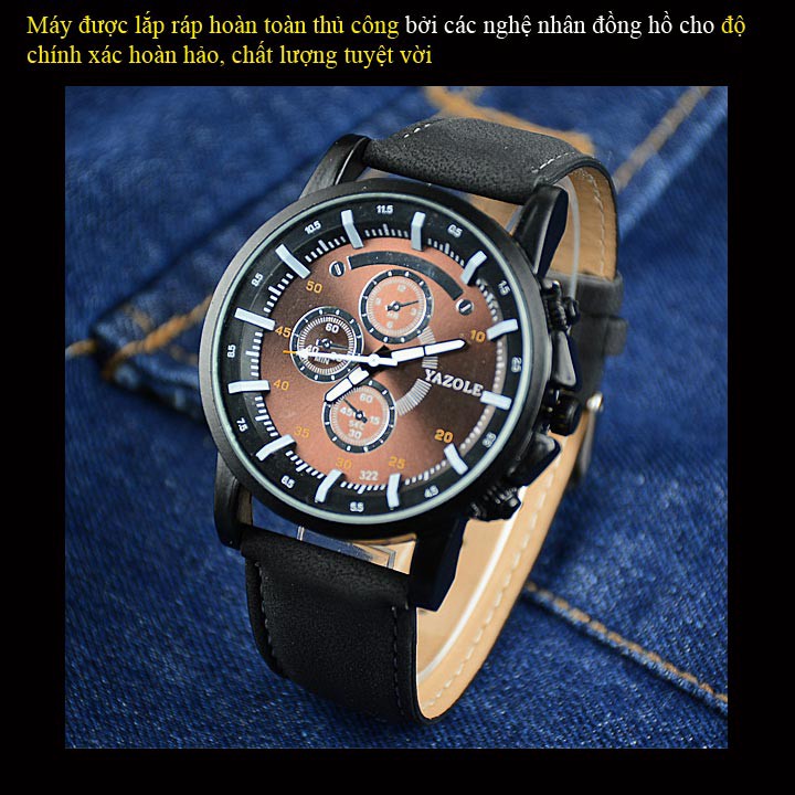 Đồng hồ nam đẹp chạy pin YAZOLE 322 chính hãng cao cấp giá rẻ mặt tròn đeo tay dây da