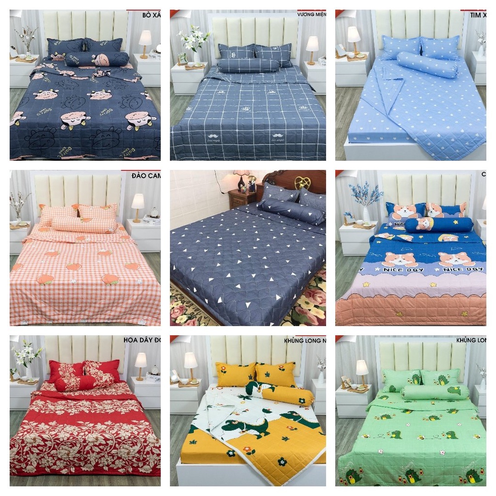Bộ chăn hè ga gối kèm vỏ gối ôm set 5 món cao cấp,bọc đệm 1m2x2m-mẫu mèo trắng