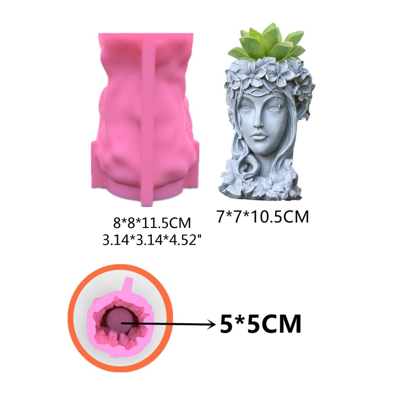Khuôn silicone đổ resin UV xi măng hình đầu cô gái làm chậu hoa lọ đựng bút giá đỡ nến trang trí nội thất thủ công DIY