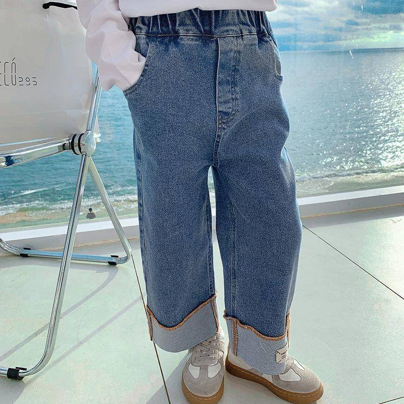 [Hàng Mới Về] Quần Jean Dài Dáng Rộng Thoải Mái Dễ Phối Đồ Thời Trang Mùa Xuân Hàn Quốc Cho Bé Gái