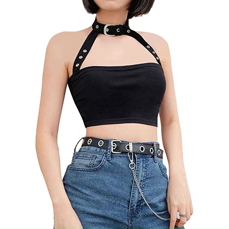 Áo croptop phối choker cổ yếm