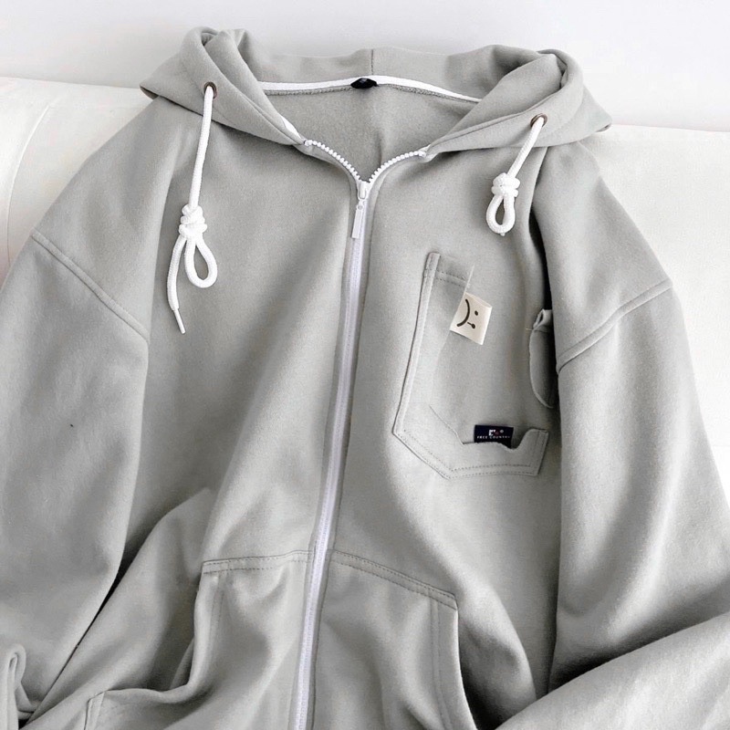 Áo Khoác Hoodie Unisex Zip Nỉ Bông ICON SAD :(  màu MINT  Nam nữ unisex/Áo hoodie dây kéo có mũ form rộng Jaystoree