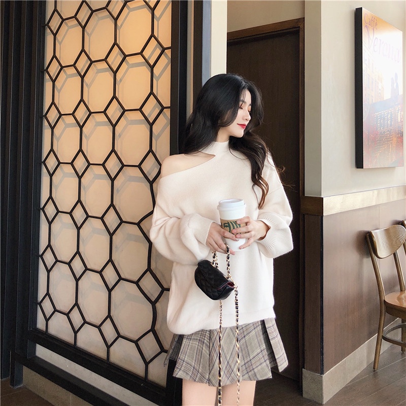 Áo Len Tay Dài Trễ Vai Màu Trơn Thời Trang Hàn Quốc Quyến Rũ Cho Nữ | BigBuy360 - bigbuy360.vn