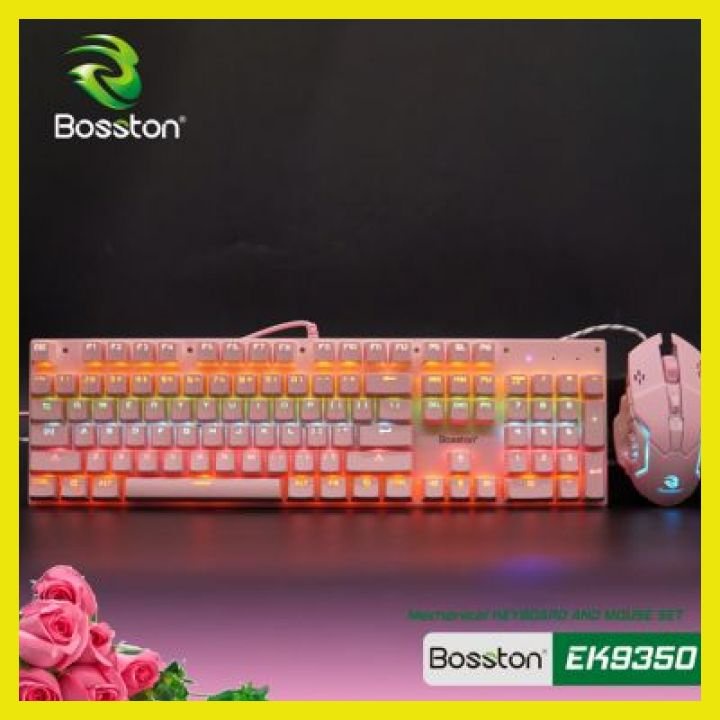 Bàn Phím Chơi Game Cơ Bosston EK9350 Có LED, Bàn Phím Cơ Máy Tính Có Dây Chơi Game và Chuột Cho Windows PC Gamer