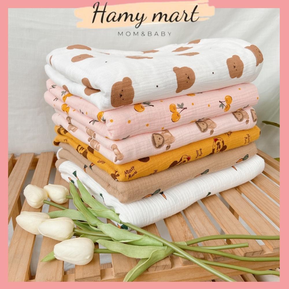 Chăn xô muslin cao cấp organic Hamymart 4 lớp cho bé thấm hút nhanh, không gây kích ứng da