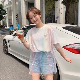 ( CÓ ẢNH THẬT ) ÁO THUN LƯỚI ULZZANG CẦU VỒNG
