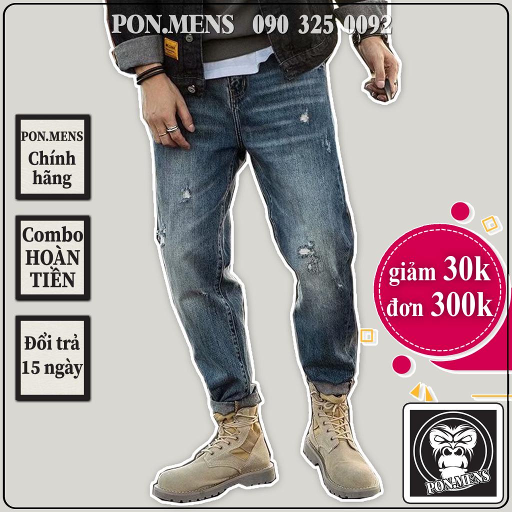 Quần bò rách nam dáng baggy màu xanh đậm trông bụi bặm Pon.mens
