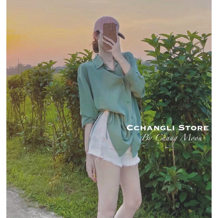 [ 𝐅𝐑𝐄𝐄 𝐒𝐇𝐈𝐏 ] SET SƠ MI XANH RÚT HÔNG MIX QUẦN SOOC TRẮNG HÀNG L1