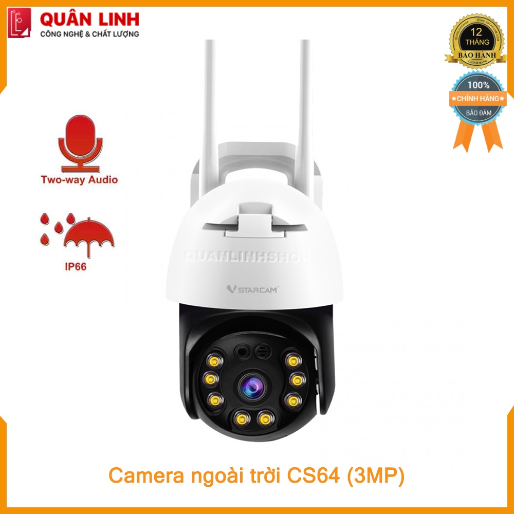 Camera ngoài trời Vstarcam CS64 Full HD 1296P (3MP), tích hợp AI, bảo hành 12 tháng