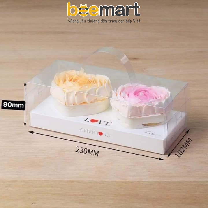 Hộp mica trong tim 2 ngăn có quai xách 23*10,2*9cm