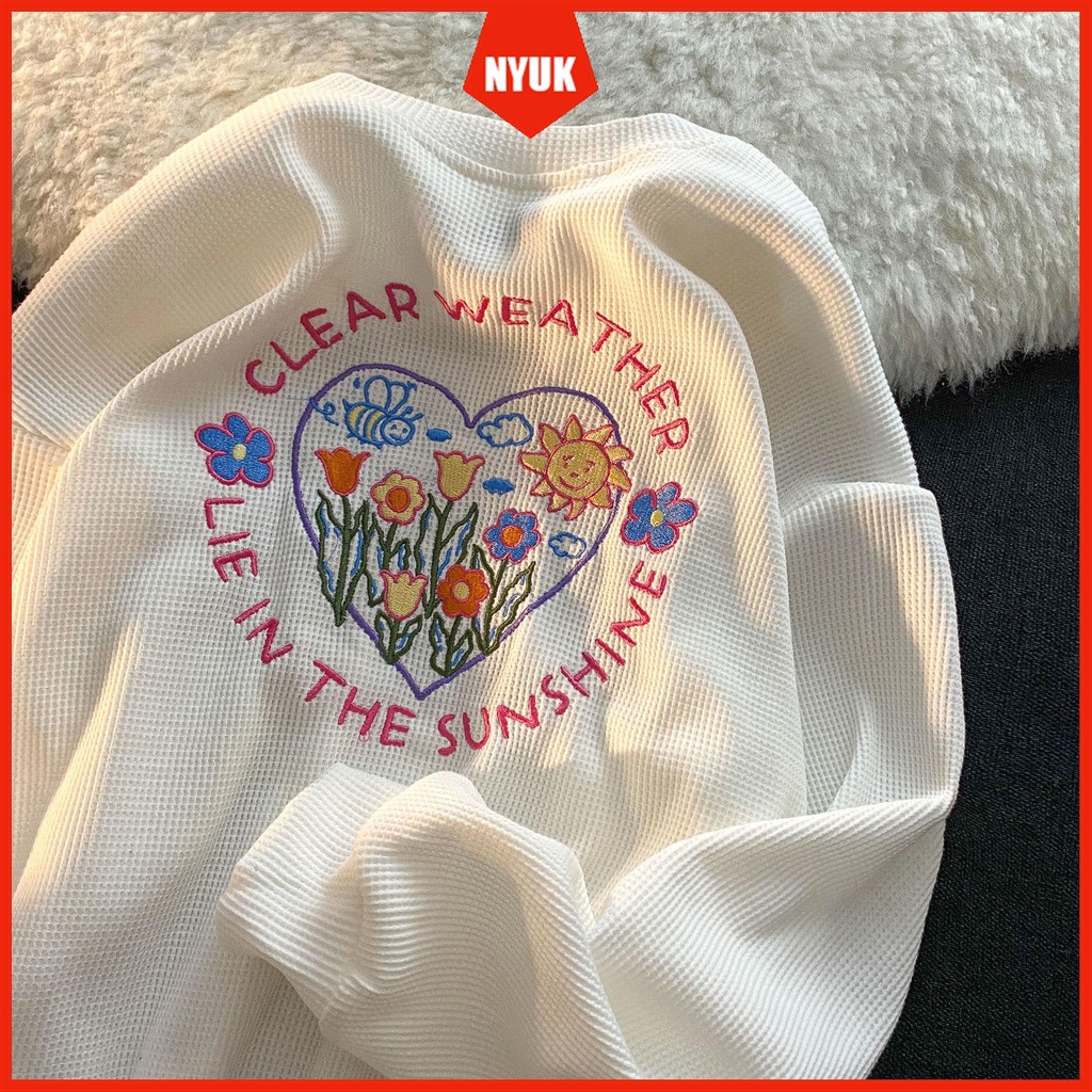 Áo Sweater Tay Dài Cổ Tròn Dáng Rộng Thêu Họa Tiết Phong Cách Hàn Quốc Cho Nữ | BigBuy360 - bigbuy360.vn