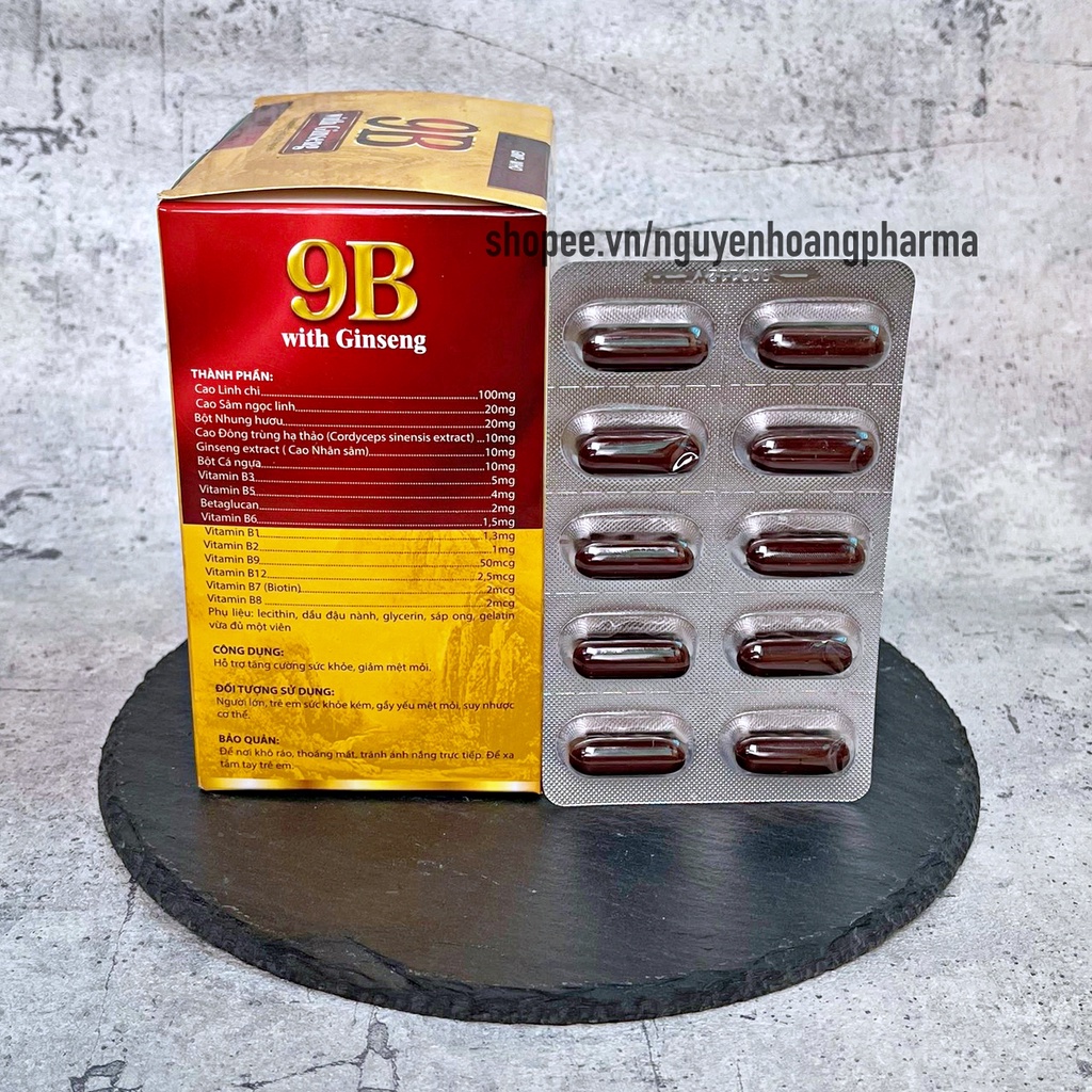 Vitamin tổng hợp 9B bổ sung nhân sâm, đông trùng hạ thảo, nhưng hươu, giúp tăng đề kháng, ngủ ngon, ăn ngon - Hộp 100v