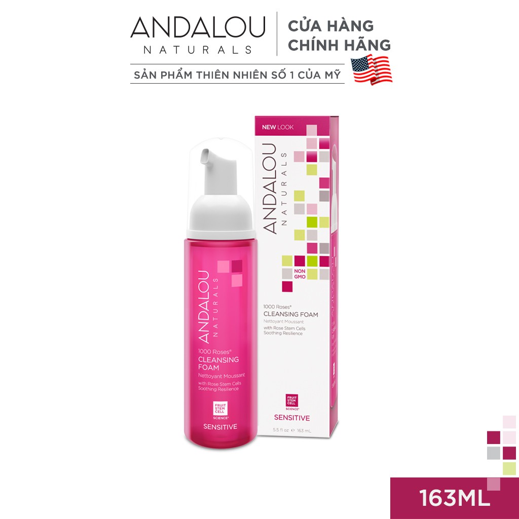 Bọt Rửa Mặt Cho Da Nhạy Cảm Andalou Naturals Sensitive 1000 Roses Cleansing Foam 163ml