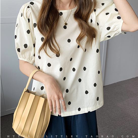 Plus Áo chiffon Cổ Tròn Tay Ngắn Dáng Rộng In Họa Tiết Chấm Bi Phong Cách Hàn Quốc Thời Trang Mùa Hè Cho Nữ