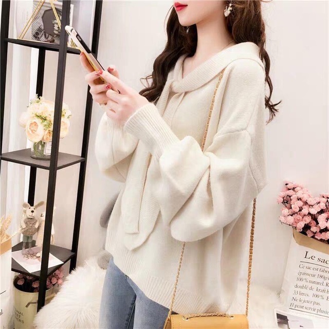 Áo len mềm mịn cổ thắt nơ cực xinh