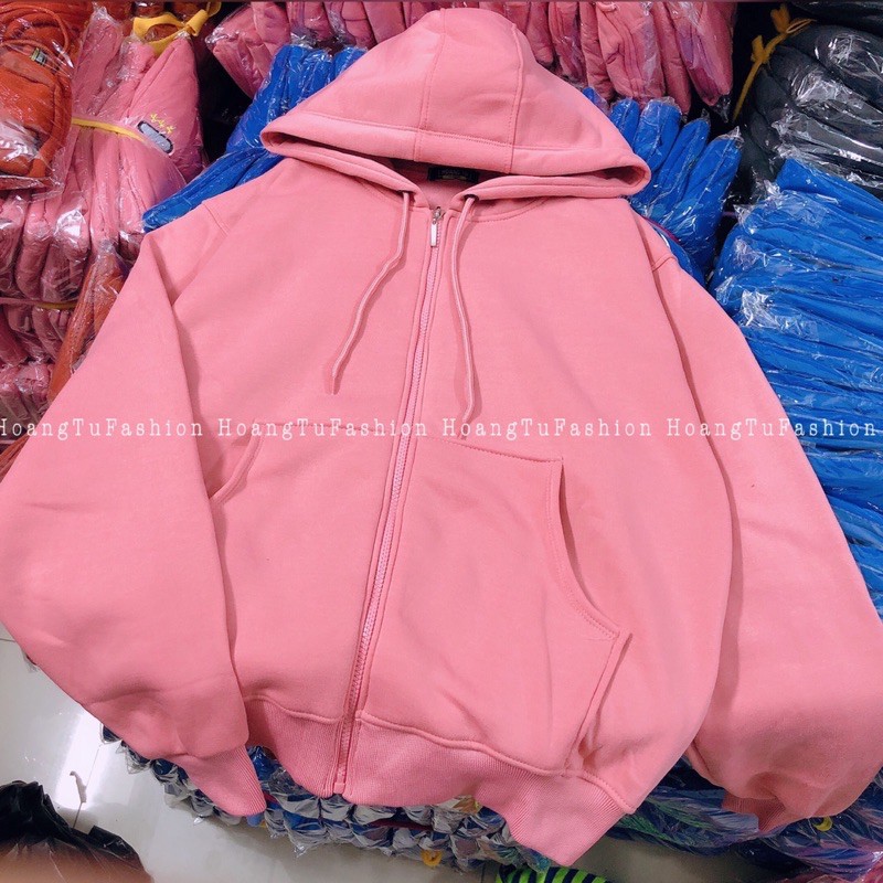 Áo khoác hoodie vải nỉ lót bông dày dặn trơn