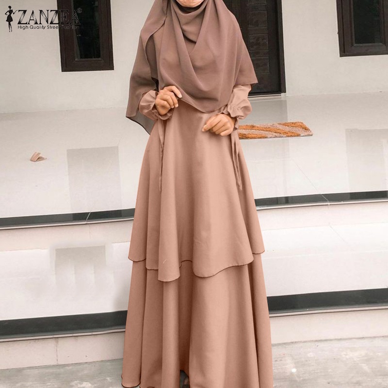 Zanzea Đầm Hai Lớp Co Giãn Màu Trơn Thời Trang Cho Phụ Nữ Hồi Giáo