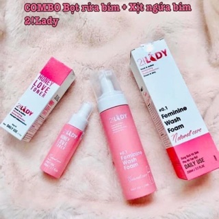 Combo dung dịch vệ sinh vùng kín_tạo bọt xịt thơm vùng kín 2lady