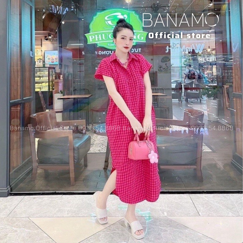 Đầm váy sơ mi suông kẻ caro nhiều màu siêu đẹp thời trang Banamo Fashion  sơ mi suông kẻ caro 5917