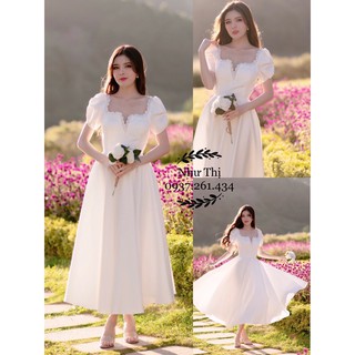 (miễn phí chỉnh váy) đầm dạ hội lửng tay phồng váy xoè đi tiệc đám cưới cô dâu chụp hình cưới đi bàn nhẹ nhàng giá rẻ