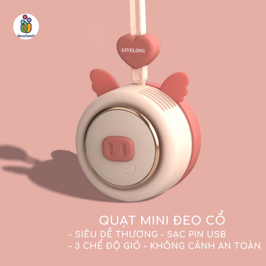Quạt mini tích điện sạc pin USB hiện đại, quạt mini đeo cổ phù hợp cho mọi lứa tuổi
