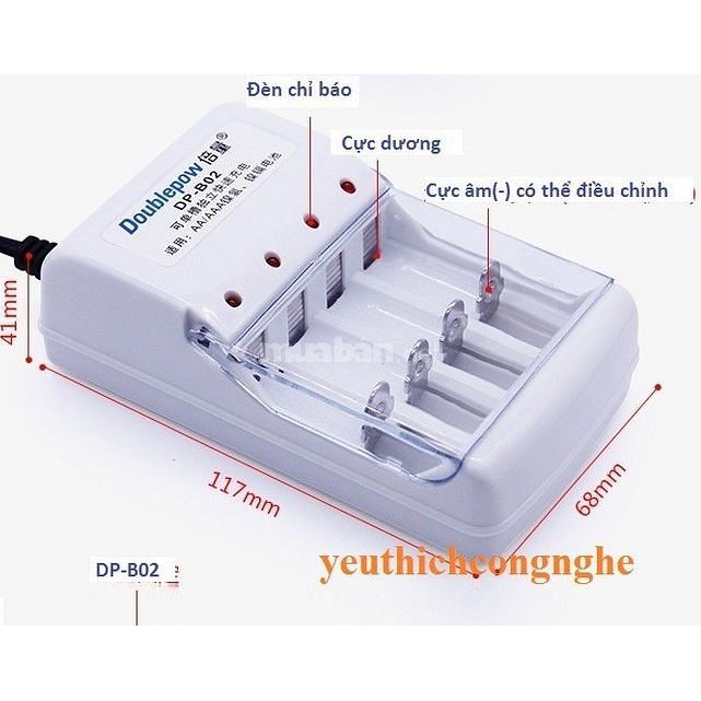 COMBO  SẠC ĐA NĂNG DP-B02 Doublepow KÈM 4PIN AA 1200mAh