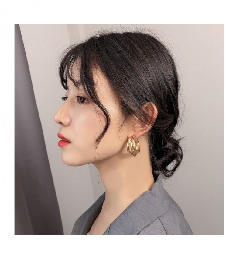Khuyên tai kim loại hình tròn phong cách Hàn Quốc tinh tế sang trọng