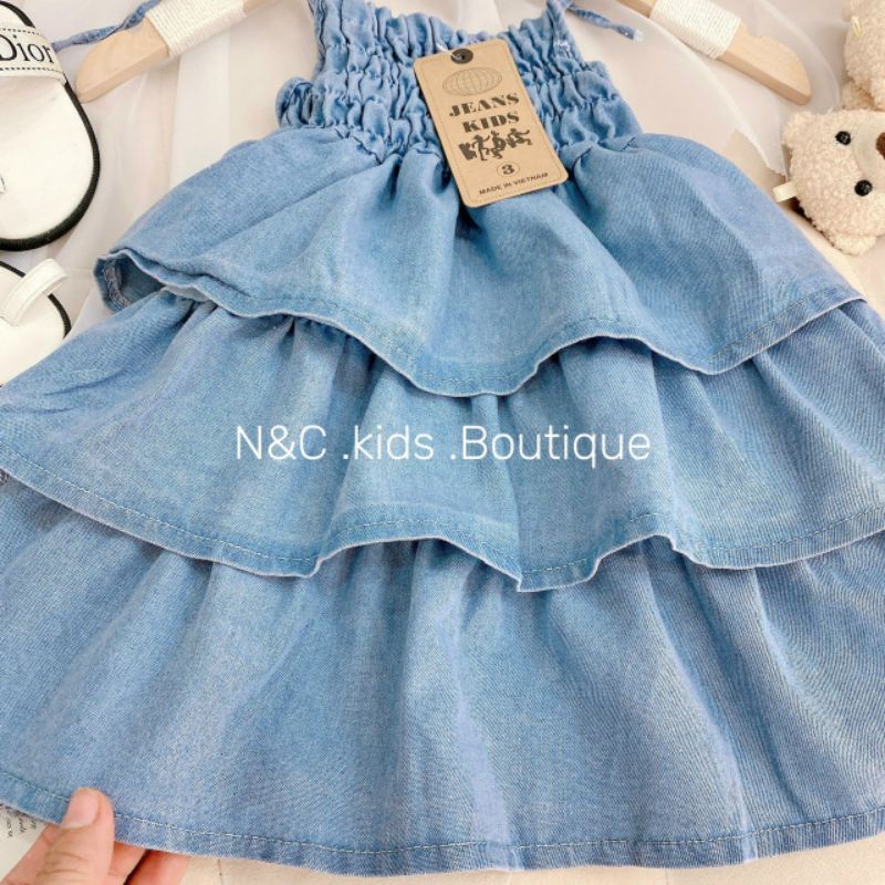 Váy jean tầng xiêu xinh bé gái