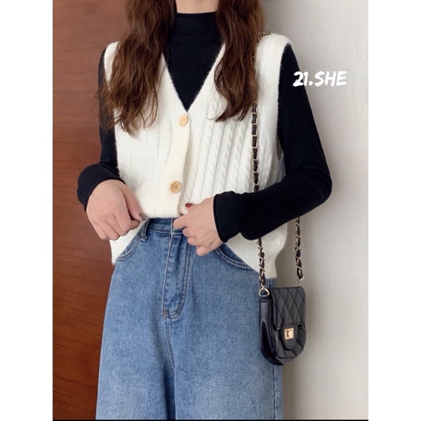 [Ảnh thật/hàng QC] Gile len 3 cúc xoắn thừng trendy/ gile len loại 1 dễ phối đồ | BigBuy360 - bigbuy360.vn