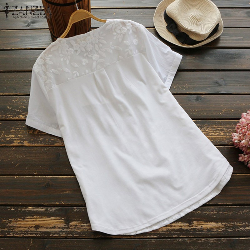 ZANZEA Women Short Sleeve Asymmetrical Casual Cotton Blouse