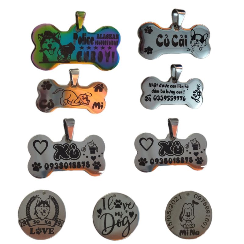 COMBO THẺ TÊN VÀ VÒNG CỔ TẶNG KÈM CHUÔNG THIẾT KẾ THEO YÊU CẦU CHO THÚ CƯNG